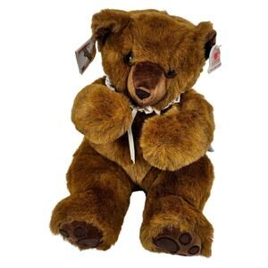 Vtg Heartline Teddy Bear Plush Because You Are Special 1987 Crochet Collar 13”